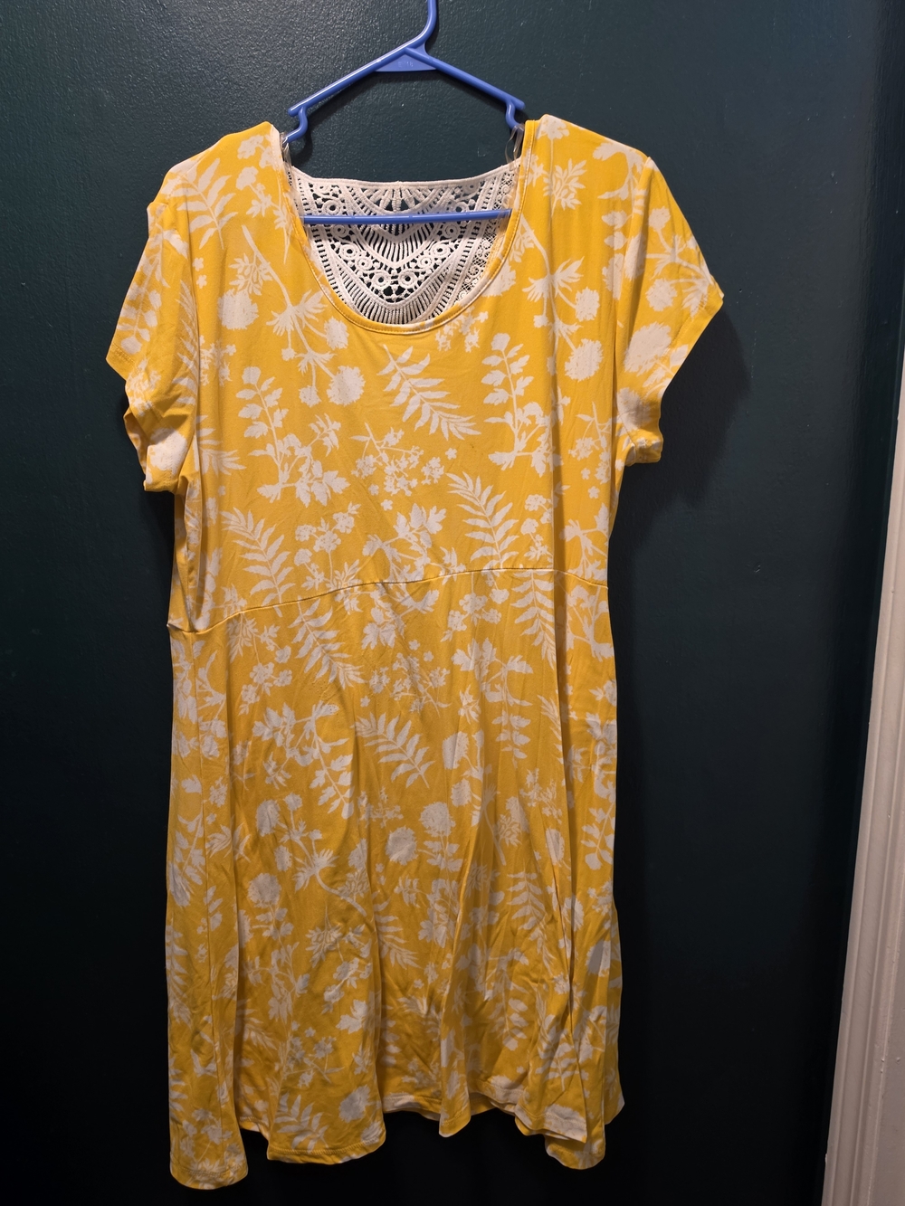 Bobbie Brooks Yellow Floral Dress with White Lace Yoke